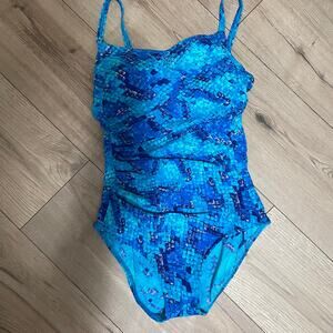 Vintage 80's Baltex Body One Piece Swimsuit  Womens 12 Ruched Built In Bra